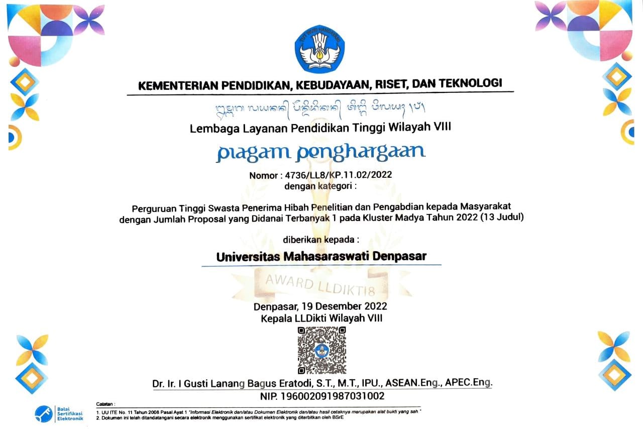 Perguruan Tinggi Swasta Penerima Hibah Penelitian dan Pengabdian kepada Masyarakat dengan Jumlah Proposal yang Didanai Terbanyak 1 pada Kluster Madya Tahun 2022 (13 Judul)